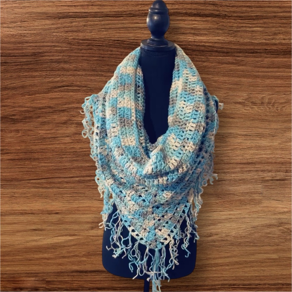 Blue and Cream Knitted Scarf